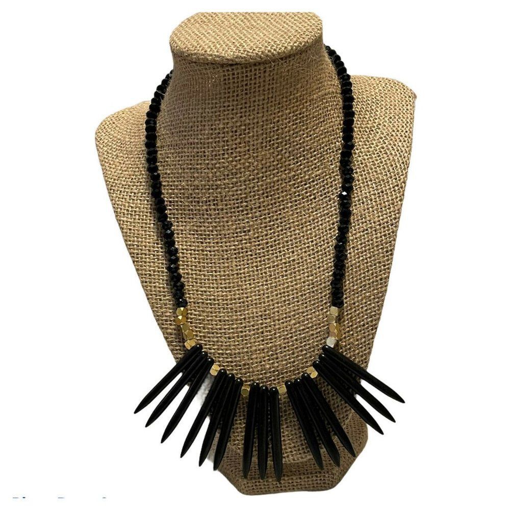 gold tone faux black coral spike multi necklace